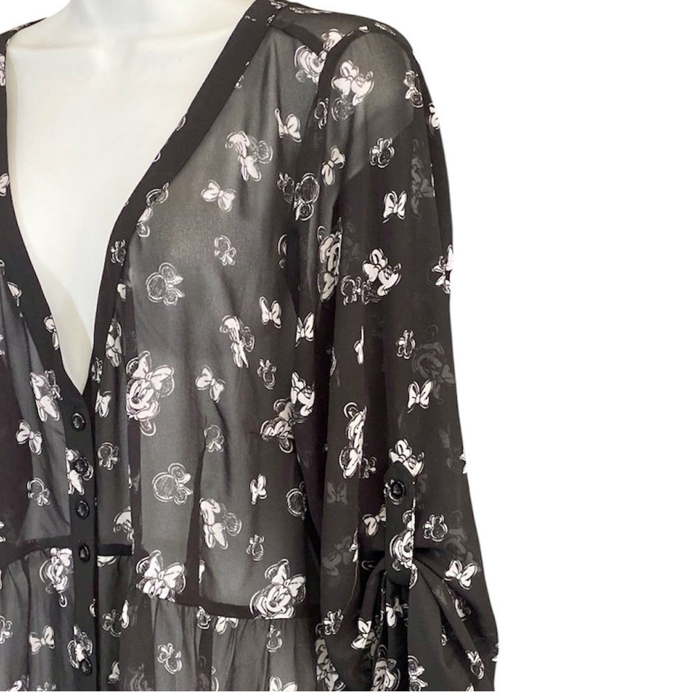 Torrid X Disney Minnie Mouse Babydoll Dress Size 2X Black Sheer Button Front - Picture 6 of 12